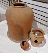 Terracotta rhubarb forcer (no lid), a small herb planter and another even smaller (3)  Condition