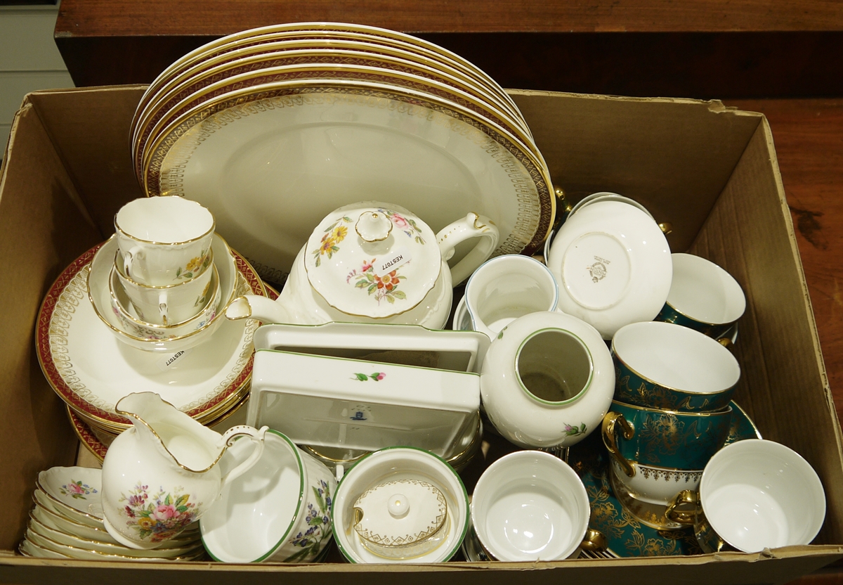 Coalport part tea service to include teapot, cups and saucers, cream jug, six Royal Grafton '