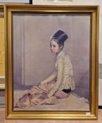 Framed print of a young Indian girl, possibly after Tretchikoff, in a gilt frame, a framed print '