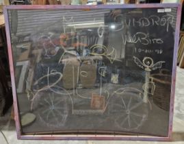 Gumdrop Val Biro  Chalk drawing  Carriage with dog and musical instruments, dated 10/10/98, 83cm x
