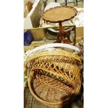 Two large fruit/bread baskets and another basket, a small reproduction wine table and a dressing