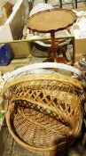 Two large fruit/bread baskets and another basket, a small reproduction wine table and a dressing