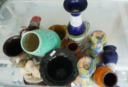 Assorted mid-20th century pottery, glass and metalware to include Sylvac-style vase, West German
