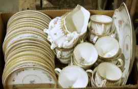 Part tea service, probably Victorian, with gilt edges, floral decorations on a white ground, to