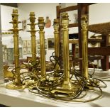 Set of four brass table lamps and one pair of brass table lamps (6)  Condition Report Set of four