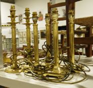 Set of four brass table lamps and one pair of brass table lamps (6)  Condition Report Set of four