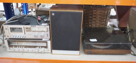 AIWA 100 cassette deck, Marantz MR230 tuner/amp,  a pair of vintage Mordaunt-Short Festival speakers