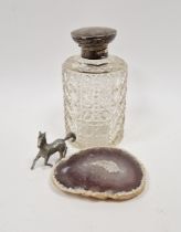 Edwardian silver-mounted scent bottle having circular flattened stopper to the cylindrical cut body,