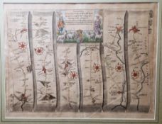 John Ogilby (Scottish 1600-1676) Hand coloured engraving "The Road from Glocester to Coventry", 17th