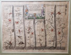 John Ogilby (Scottish 1600-1676) Hand coloured engraving "The Road from Glocester to Coventry", 17th