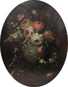 Circle of Gaspar Pieter Verbruggen II Pair oils on canvas Set in oval, floral studies, 64.75cm x
