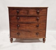 Victorian mahogany bowfronted chest of drawers comprising two short over three long drawers, each