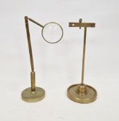 Edwardian brass mounted scientific bullseye magnifying glass, on circular base, unmarked and a brass