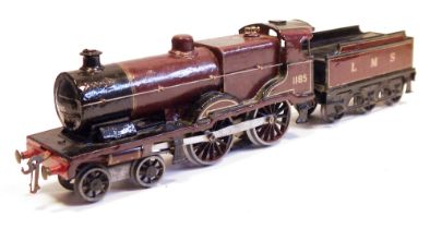 Electric 4-4-0 no.1185 maroon locomotive (appears repainted) with six wheel LMS tender (the tender