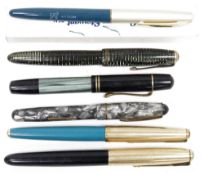 Collection of vintage fountain pens including a Parker 14ct rolled gold topped engine-turned
