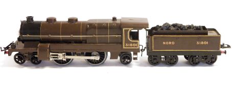 Hornby 0 gauge clockwork 4-4-2 locomotive marked 318101 to cab, with  eight wheel Nord 31801