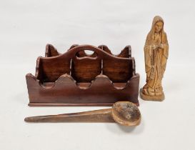 Georgian-style mahogany six-bottle caddy, with central pierced handle, a 19th century carved wood