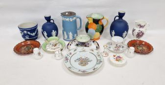 Group of English and Continental porcelain including a Wedgwood blue lustre ware flared small