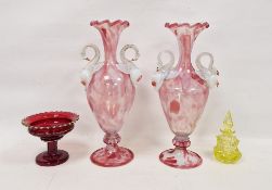 A matched pair of Venetian Murano Salviati-style swan handled vases, circa 1880, each with frilled