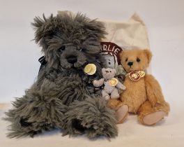 Charlie Bear 'Jay' designed by Marjan Jorritsna, a Charlie keyring bear 'Bag Buddy Tiny' and a