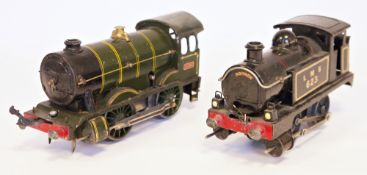 Hornby 0 gauge clockwork 0-4-0 tank locomotive LMS 623 together with Hornby 0 gauge clockwork 0-4-