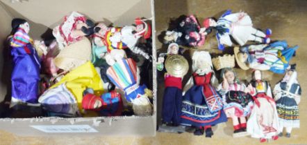 Box of dolls, mainly continental