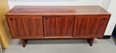 Rosewood sideboard produced by Vejle Stole Mobelfabrik, Denmark, with three sliding doors opening to