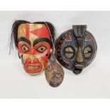 Three painted and beaded African wall masks (3)