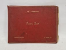 HMS Dartington visitor's book in red Morocco binding, commissioned at Hythe, 4th September 1958,