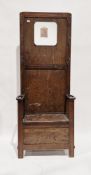 Early 20th century Arts & Crafts-style oak monk's bench/coat rack/stick stand, 183cm high x 75cm