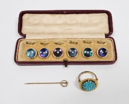 Silver-gilt and turquoise ring, circular set with multiple small turquoise within scalloped