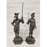 Pair of late 19th/early 20th century French spelter figures of soldiers in historical costume,