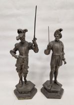 Pair of late 19th/early 20th century French spelter figures of soldiers in historical costume,