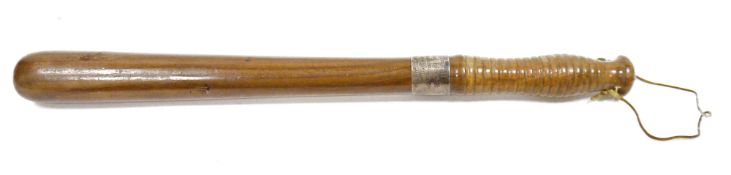 Victorian turned wood police truncheon, with white metal engraved mount named for 'Lt Colonel the