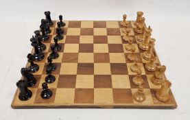 20th century Jaques Staunton chess set and a chess board, the pieces (complete) in boxwood and