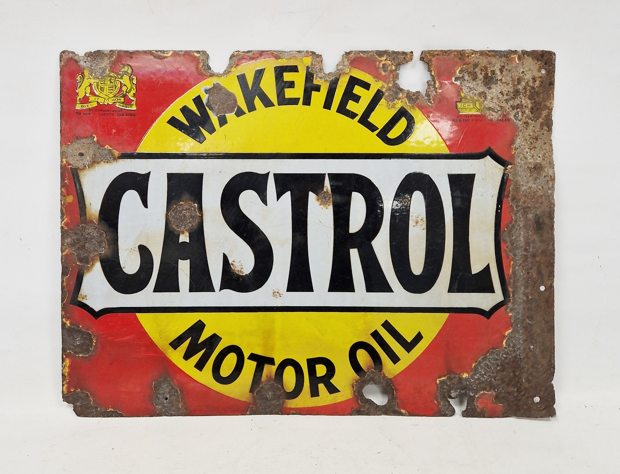 Vintage Wakefield Castrol Motor Oil double-sided enamelled advertising sign, of rectangular form,