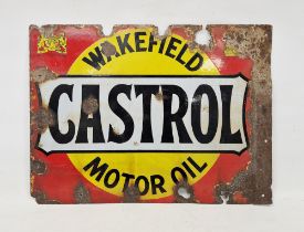 Vintage Wakefield Castrol Motor Oil double-sided enamelled advertising sign, of rectangular form,