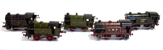 Five Hornby 0 gauge locomotives to include Hornby clockwork 0-4-0 Southern A 950 in black livery,