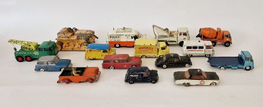 Quantity of playworn diecast model cars to include Dinky Toys Ford Transit van police accident unit,