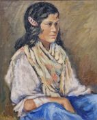 N. Bielsa (20th century) Oil on board Portrait of a young Hispanic woman wearing a scarf, signed