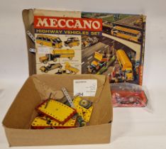 Meccano Highways Vehicles part set, boxed, and a small quantity of Meccano (2 boxes)