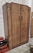 Early to mid-20th century Maple and Co limed oak two-door wardrobe of Art Deco-style, 186cm high x