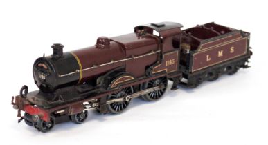 Hornby Series No.2 Special 4-4-0 compound locomotive No.1185 and six wheel LMS tender, converted