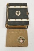Victorian leather and bone mounted photograph album, with belt finial to the outer front cover,