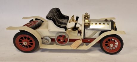 Mamod live steam S1 roadster with cream bodywork, red wheels