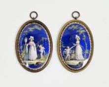 Pair late 18th/early 19th century guilloche enamel plaques, possibly by Joseph Coteau (1739-1812),