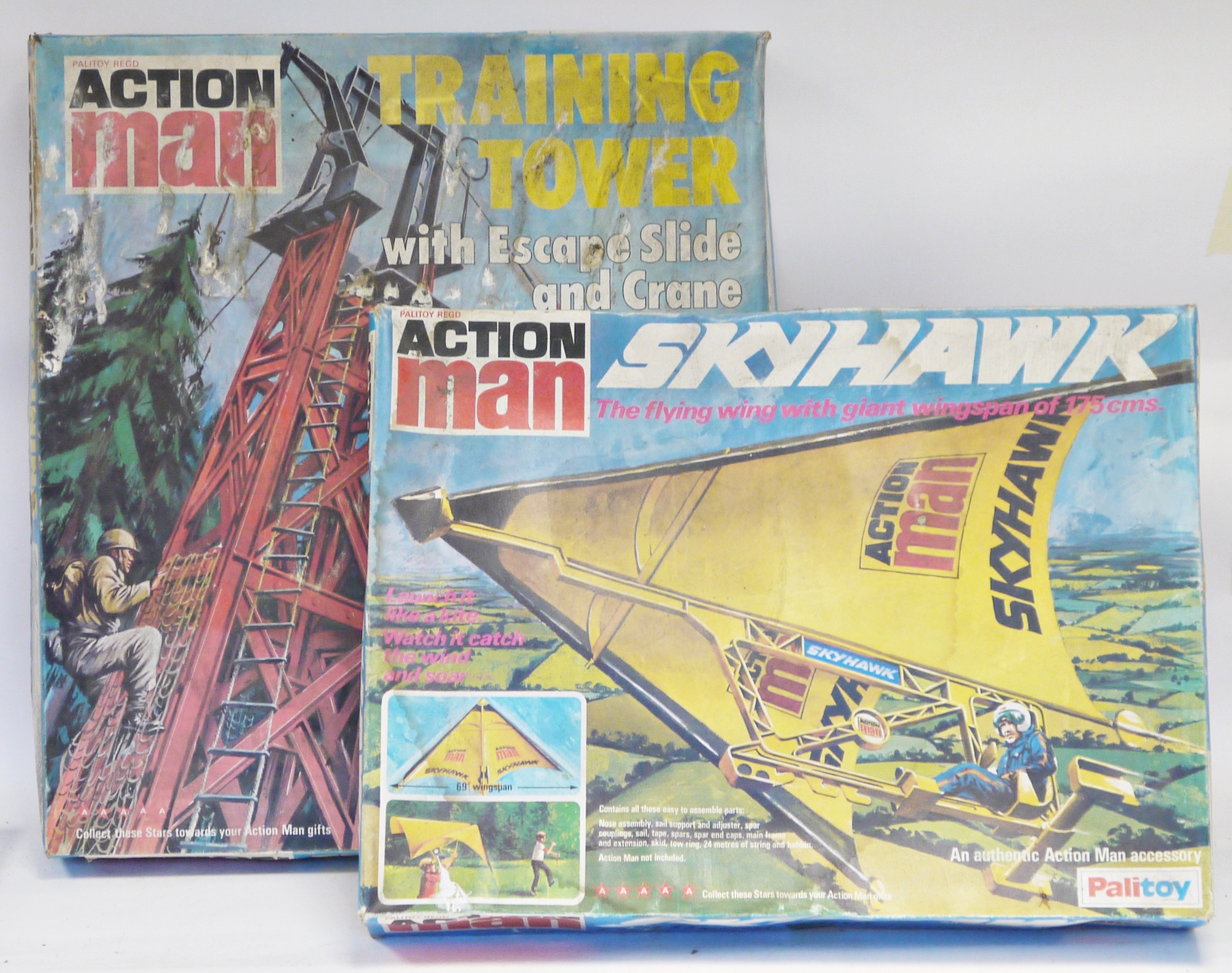 Palitoy Action Man Skyhawk 'the flying wing' in original box, together with a Palitoy Action Man