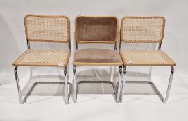 Set of six Marcel Breuer 'Cesca' style chairs, with cane seat and backs, tubular metal frame,