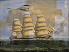 Late19th century English School Oil on canvas Maritime scene depicting Coolie ship "Erne" under full