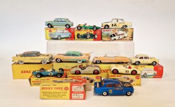 Quantity of playworn Dinky Toys with boxes (flap cut) to include 2 X 109 Austin-Healey '100' Sports,